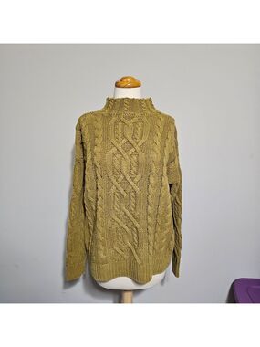 Vtg 90s Gitano Mustard Yellow Cable Knit Sweater M